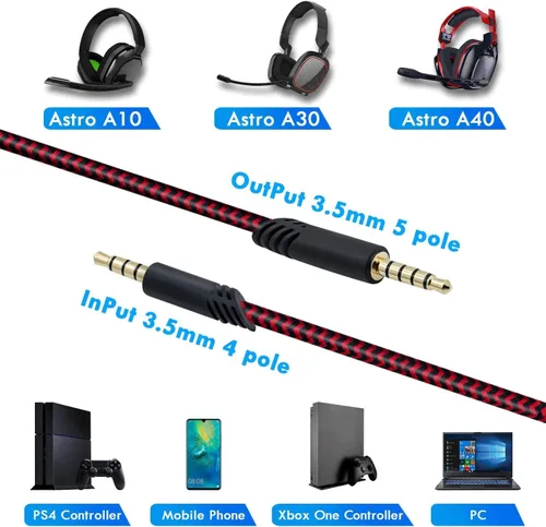 Vista 2 de Mcbazel 2M - Cable de repuesto para auriculares de 6.5 pies con control de volumen para Astro A10A30A40, cable de auriculares para PS5PS4Xbox Series