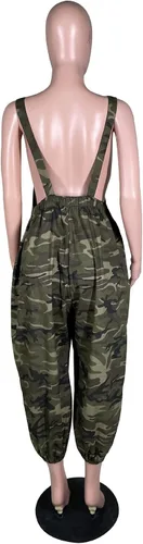 Vista 5 de Overol sexy de camuflaje para mujer, sin negro, holgado, con pechera, con bolsillos
