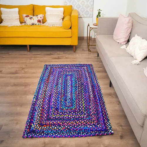 Vista 8 de RAJRANG Alfombra reversible Chindi de trapo, de algodón de 2 x 3 pies, hecha a mano, trenzada, multicolor, alfombra bohemia