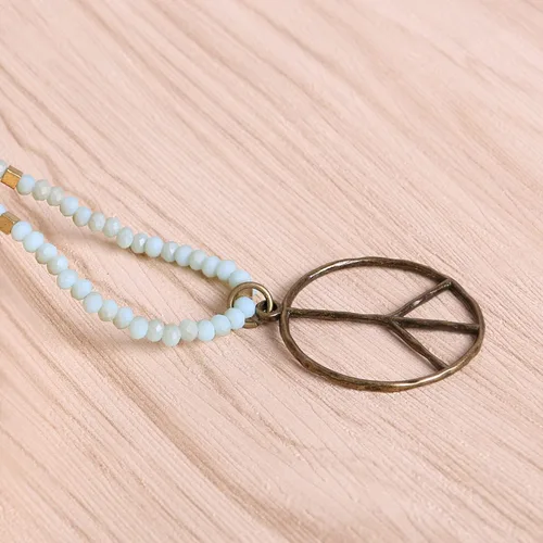 Vista 3 de KELITCH - Collar clásico con dije de signo de paz, de hippie, de amor, con cuentas de cristal esmerilado