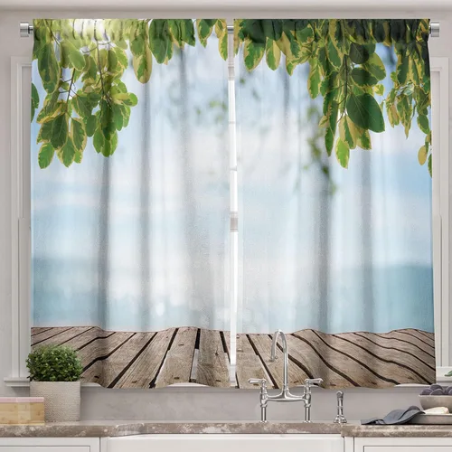 Vista 18 de Ambesonne Cortinas rústicas de cocina, recetas temáticas de verduras para chef, tablones de madera rústica, imagen de arte, cortinas de ventana