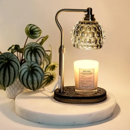 Vista 2 de Lámpara calentadora de velas con temporizador y atenuador, lámpara de vidrio para velas de tarro, MEJORADA con 3 bombillas, calentador eléctrico