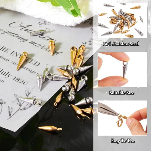 Vista 4 de 150 dijes de cuentas con forma de espiga, estilo tibetano, forma de cono de bala larga, para manualidades, collares, aretes, joyería