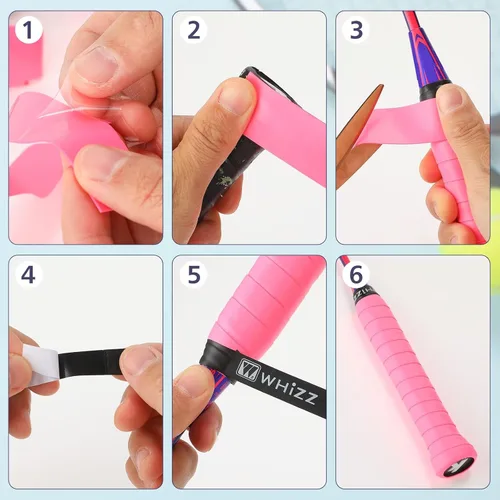 Vista 5 de Jerify 24 piezas de cinta adhesiva para raqueta de tenis, cinta adhesiva precortada para raqueta de bádminton con comodidad aterciopelada