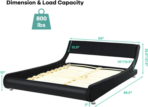 Vista 2 de NAFORT Base de cama tamaño Queen tapizada con cabecera ajustable curvada, moderna cama de plataforma de piel sintética de perfil bajo, soporte