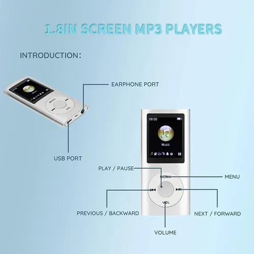 Vista 6 de Reproductor de MP3, reproductor de música MP3 portátil sin pérdidas delgado con auriculares, pantalla LCD de 1.8 pulgadas, reproductor de música