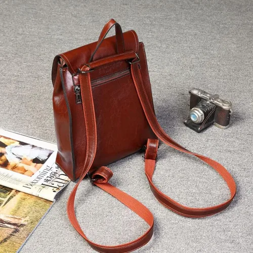 Vista 2 de na - Bolsos de cuero para mujer, mochilas casuales para exteriores, bolsas de mensajero, mochilas pequeñas de moda retro