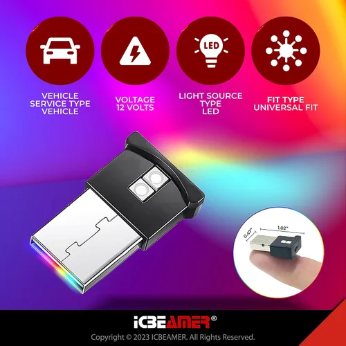 Vista 8 de ICBEAMER Smart USB 1-Paquete (Azul) Luz de Noche LED Automática Plug-in Miniatura para Coche, Van, Pickup, Camión, Interior, Maletero, Iluminación