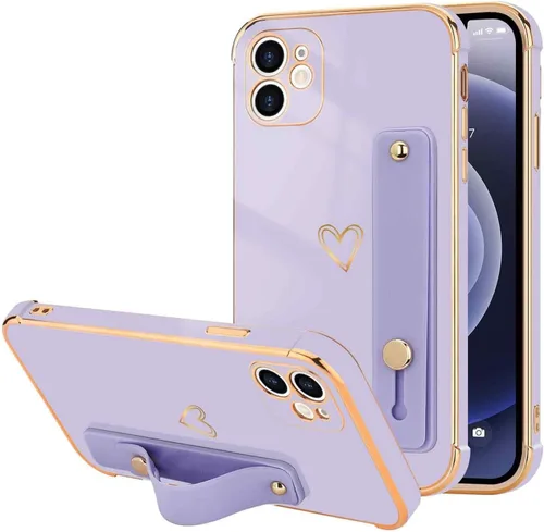 Vista 89 de LLZ.COQUE Funda compatible con iPhone 12 para mujeres y niñas, parachoques chapado de lujo con bonito diseño de corazón de amor, soporte de correa