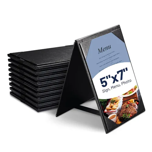 Vista 12 de WeChef Paquete de 20 Portamenús de Mesa Tipo Carpa de 4"x6" Soportes de Menú de 2 Lados Exhibidor de Letrero Tipo Marco A Cubierta de Menú de Cuero