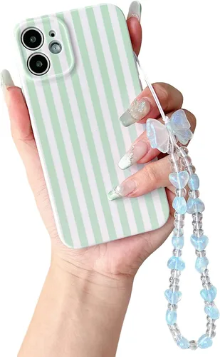 Vista 8 de Bonita funda a rayas para iPhone 6 Plus iPhone 6s Plus con cadena de cuentas, estética suave y delgada, funda protectora de poliuretano