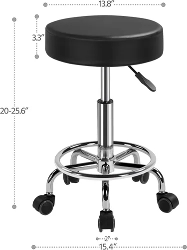 Vista 3 de Yaheetech Silla de spa ajustable con ruedas, taburete redondo pequeño, silla de tatuaje, color negro