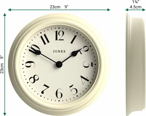 Vista 3 de JONES CLOCKS® Frieze - Reloj de pared, pequeño, elegante, clásico, redondo, 9.1 in, color crema, bonito diseño, ideal para la cocina, sala de estar