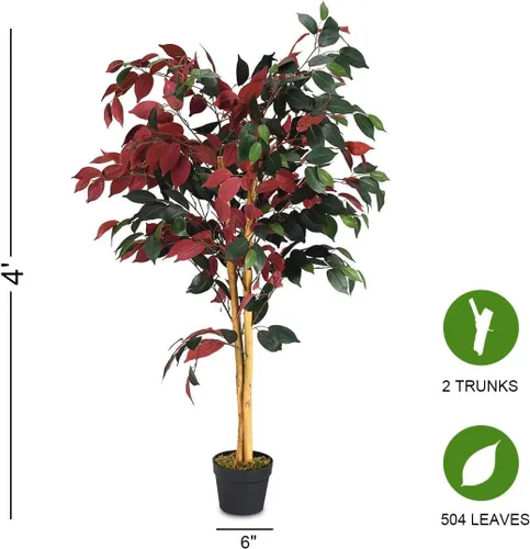 Vista 5 de Paquete de 2 ficus artificiales de 4 pies para decoración de interiores y exteriores