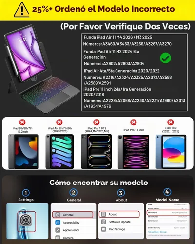 Vista 2 de Funda magnética transparente con teclado para iPad Air de 11 pulgadas (M3/M2) y Pro de 11 pulgadas, 4ª 3ª 2ª 1ª generación, retroiluminación de 7