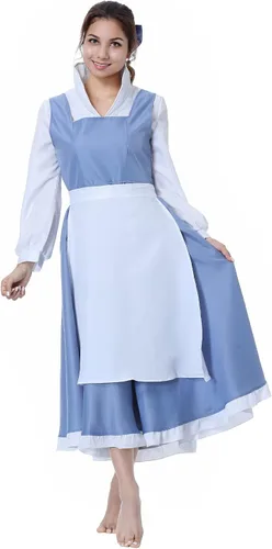 Vista 4 de Disfraz de sirvienta para mujer, vestido de cosplay, delantal Azul
