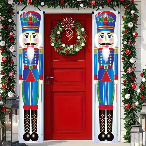 Vista 15 de BlissYard Estandartes de Porche Navideños de Cascanueces 12×71 Pulgadas Hola Invierno Feliz Navidad Decoraciones de Puerta Estandarte de Soldado