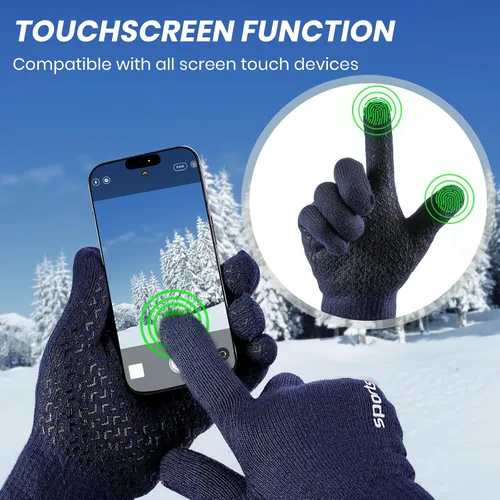 Vista 8 de Trifabricy Guantes de invierno para hombres y mujeres, guantes de lana con forro polar para pantalla táctil, guantes térmicos de invierno cálidos