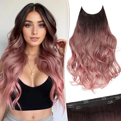 Vista 30 de KooKaStyle Extensiones de Cabello con Alambre Invisible, Largas, Lacias, en Capas, Sintéticas con Alambre Transparente, Tamaño Ajustable, 6 Clips