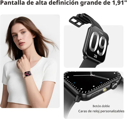 Vista 2 de Blackview Reloj inteligente para hombres y mujeres, reloj de fitness con pantalla táctil HD de 1.91 pulgadas con linterna, notificaciones Bluetooth