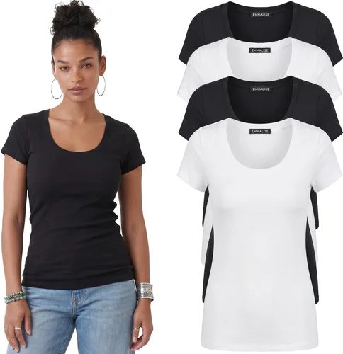 Vista 129 de Emmalise - Camiseta de manga corta para mujer, cuello redondo, estilo básico, pack de valor, tallas junior y grandes