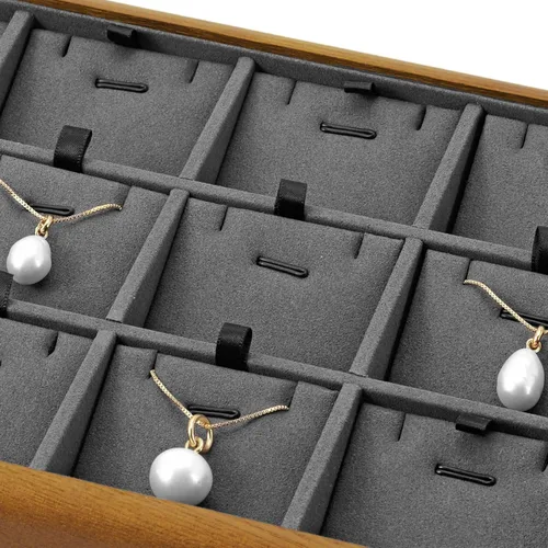 Vista 6 de Oirlv Bandeja Organizadora de Joyas Colgante de Madera Maciza de 12 Rejillas con Forro para Cajón de Joyas (Gris)