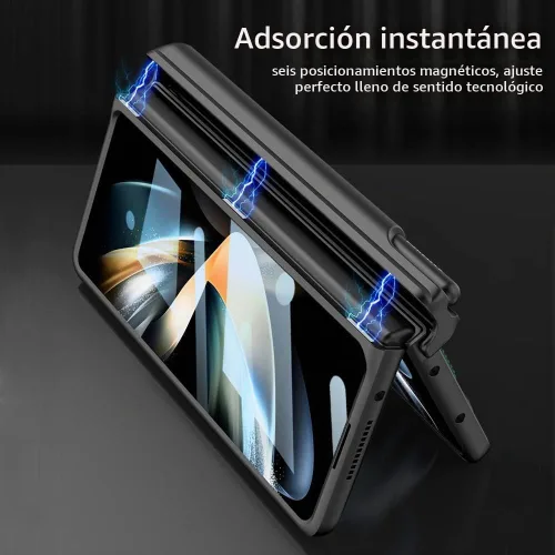 Vista 3 de Funda para Samsung Galaxy Z Fold 4 con correa para la muñeca, protector de pantalla y ranura para S Pen, bisagra magnética protectora ultradelgada a