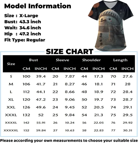 Vista 3 de Christmas Scrub Tops Women Casual Cozy Print Nurse Uniforms Women Short Sleeve V Neck Shirts Tee Tops with Pocket