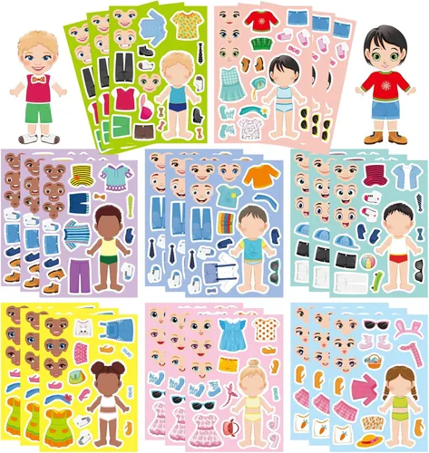 Vista 8 de DUJAA 24 hojas de calcomanías de cumpleaños, calcomanías Make-a-Cake para niños, juego de calcomanías de pastel de cumpleaños, color