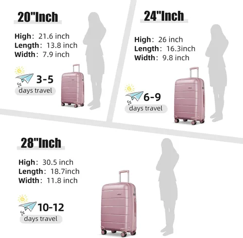 Vista 6 de Joyway maleta de equipaje, Rosado, Equipaje Spinner Ruedas Hardside Equipaje 8pcs Set Ligero Pp Durable Equipaje Con Tsa Lock..