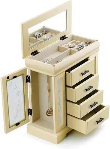 Vista 2 de RR ROUND RICH DESIGN Joyero organizador de madera maciza con 4 cajones y 2 gabinetes