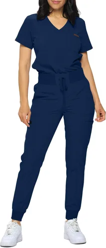 Vista 18 de Monarch Uniforms Slim Fit Stretchy Scrubs Women's Jogger Scrub Set Slim Jogger Scrubs with Tuck-In Top for Women Negro