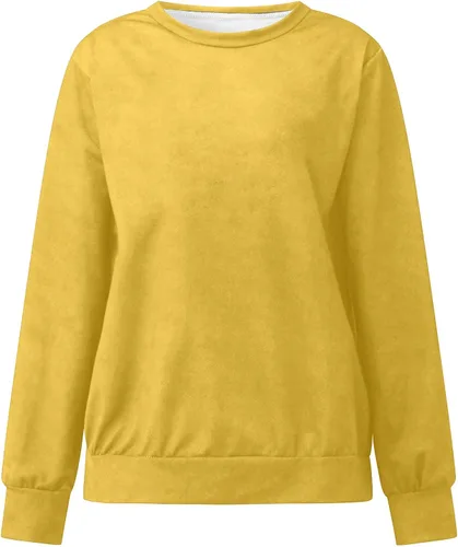 Vista 3 de Sudaderas de gran tamaño para mujer, talla grande, cuello redondo, manga larga, sin botones, ropa casual de otoño