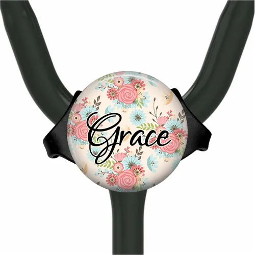 Vista 6 de Carrete de identificación con nombre floral rosa pálido, regalo personalizado para enfermera, se extiende hasta 34 pulgadas, elige entre fuentes