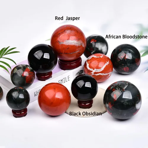 Vista 7 de JIC Gem Piedra Natural de Jaspe Africano Cristal de Curación Esfera Adivinación Bola de Piedra Preciosa, Feng Shui Reiki Aura Decoración