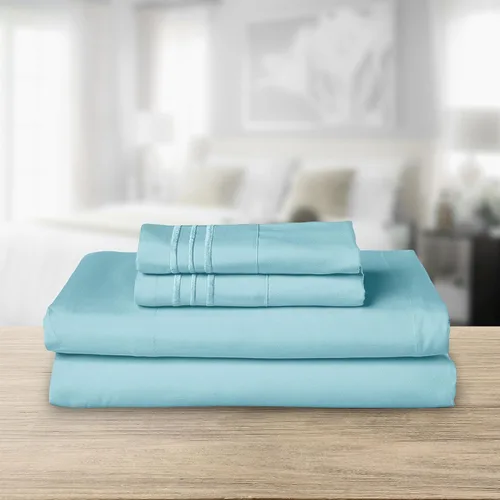 Vista 2 de Elegant Comfort Lujoso juego de sábanas de microfibra de alta calidad 1500 hoteleras bordadas de tres líneas más suaves de 4 piezas, resistente a