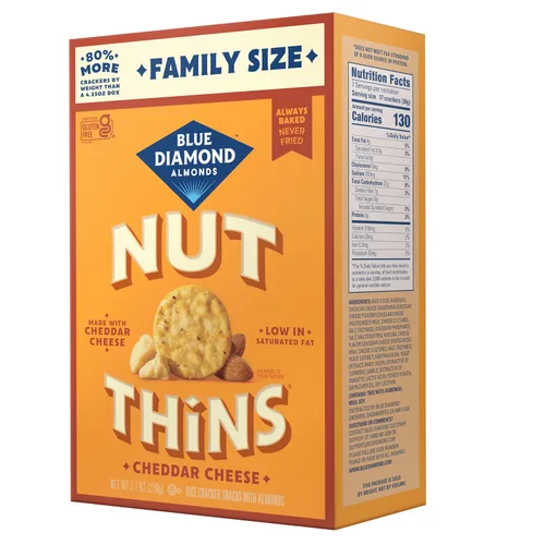 Vista 5 de Blue Diamond Almonds Nut-Thins Galletas Crujientes Sin Gluten, Queso Cheddar, Tamaño Familiar, 7.7 oz