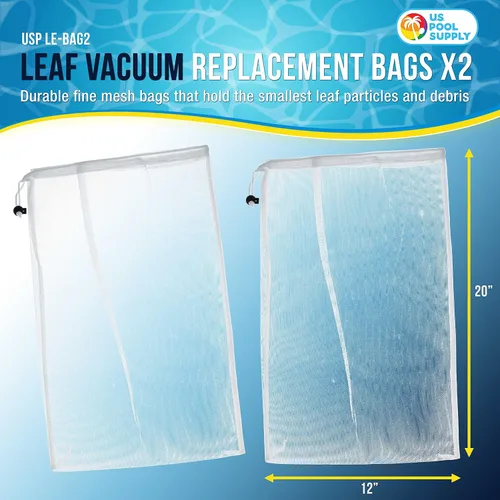 Vista 2 de U.S. Pool Supply Bolsas de filtro de malla fina para aspiradoras de hojas, paquete de 2 bolsas de red de repuesto de 12 x 20 pulgadas, cordón