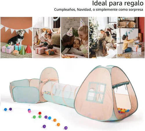 Vista 4 de UTEX Tienda de campaña desplegable 3 en 1 con túnel, pozo de pelotas para niños, niñas, bebés y niños pequeños, casa de juegos para interiores
