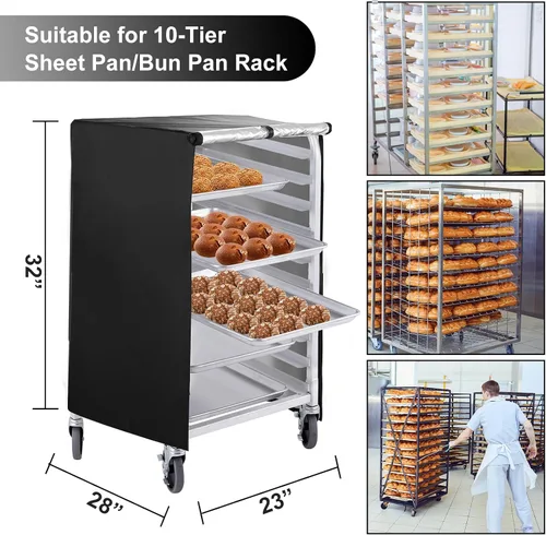 Vista 5 de Negro 10tier 23 "X28" X32" Sheet Rack Cover with Zipper, Ventilado, Oxford Cloth, For Baking, Cooking