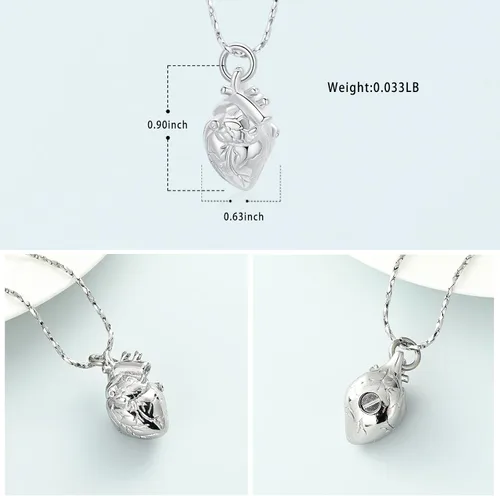 Vista 16 de Imrsanl Collar con colgante de joyería de cremación para cenizas – Collar anatómico de urna de corazón para cenizas – Medallones conmemorativos