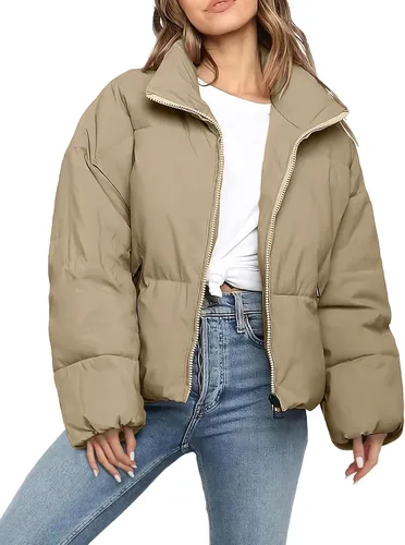 Vista 8 de Polu Women's Puffer Jackets Oversized Long Sleeve Winter Zipper Coat Warm Quilted Jackets with Pockets
