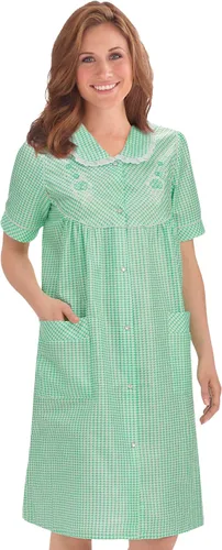 Vista 2 de Collections Etc Gingham Robe with Floral Accents, Snap-Front Closure and Lace Trim