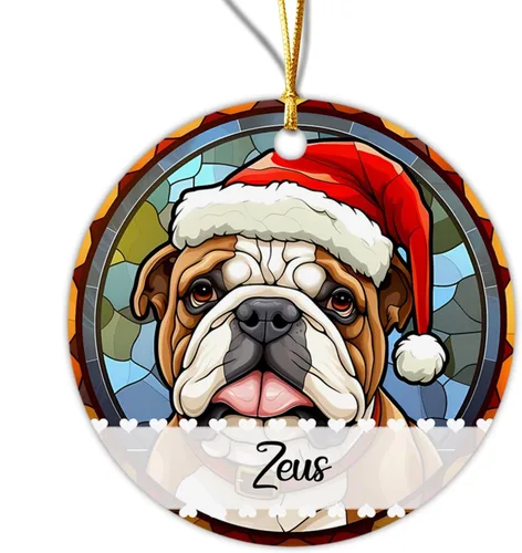 Vista 15 de Adorno de Navidad de Alaskan Malamute 2025, con nombre personalizado de Alaskan Malamute estilo vitral, regalo para hijo e hija, adorno