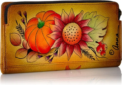 Vista 2 de Anna by Anuschka Cartera de dos pliegues de piel auténtica pintada a mano para mujer
