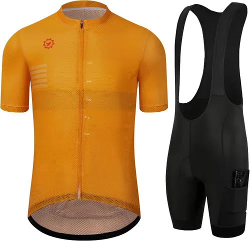 Vista 8 de GCRFL Conjunto de camiseta de ciclismo para hombre, camiseta ligera para ciclismo de carretera, pantalones cortos con bolsillos acolchados