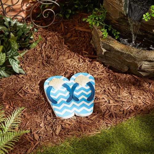 Vista 4 de DII Chanclas decorativas de la colección Cement Stepping Stone, 9 x 9.5 pulgadas, diseño de concha marina
