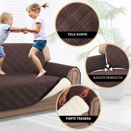 Vista 3 de PrinceDeco Fundas 100% impermeables para sofá biplaza de 2 cojines, fundas impermeables y lavables para sofá con bolsillo lateral, protector