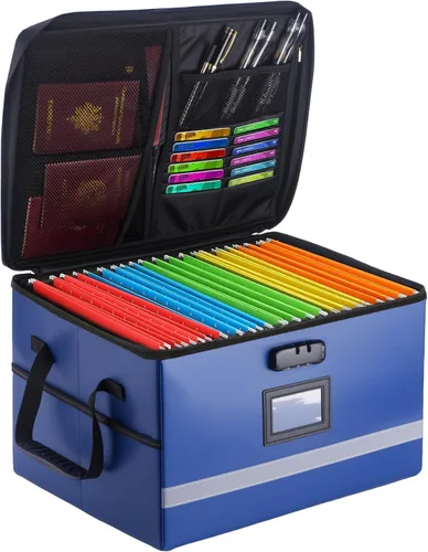 Vista 9 de EXLIFBAG Organizador de archivos, caja de archivos ignífuga con tapas, caja organizadora de documentos importante con cerradura, organizador