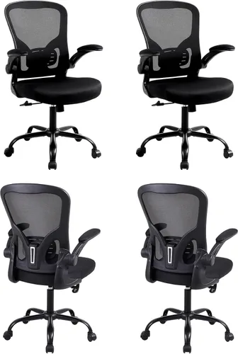 Vista 12 de Flysky Silla ergonómica de escritorio para oficina en casa, soporte lumbar, silla giratoria de malla transpirable para computadora con ruedas y Negro